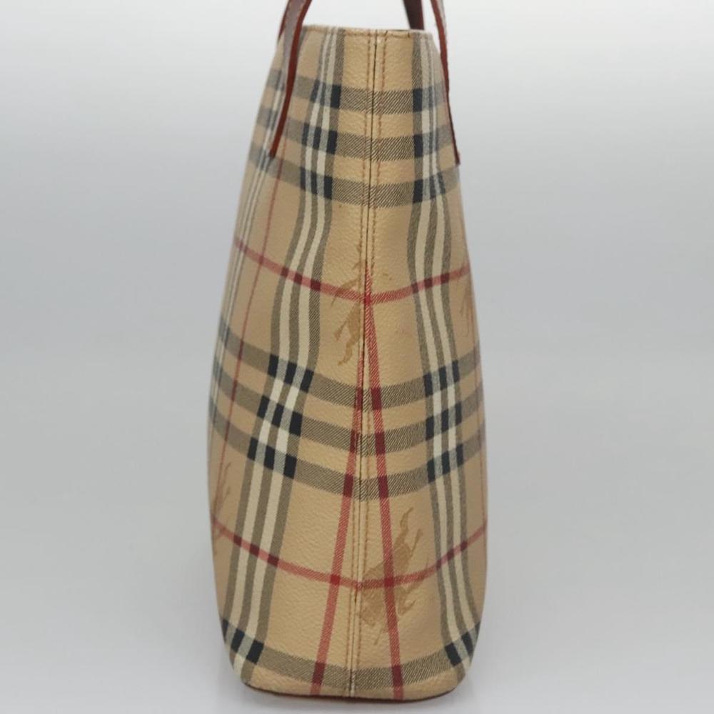 BURBERRY Nova Check Hand Bag PVC Beige Brown gold Auth 110504 - Picture 4 of 16
